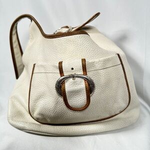 Brighton hobo bag leather shoulder artisan hardware contrast trim cream tan